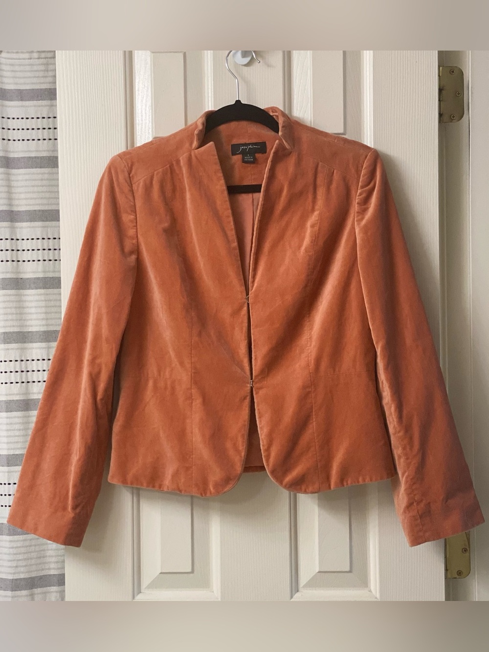 Josephine Blazer Jacket Orange Poppy Velveteen Hook Closure Lined Size 6